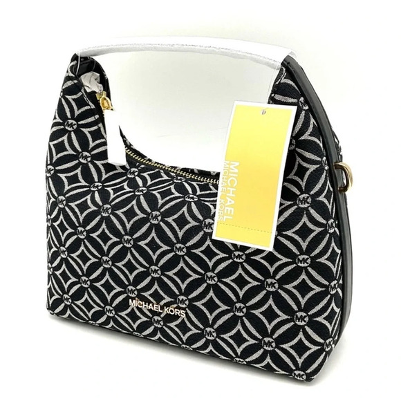 Michael Kors Ember Small Logo Jacquard Messenger Bag Black - Picture 2 of 11